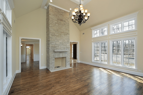 White Simonton Verona Windows in Living Space with beige walls and brown wooden floor